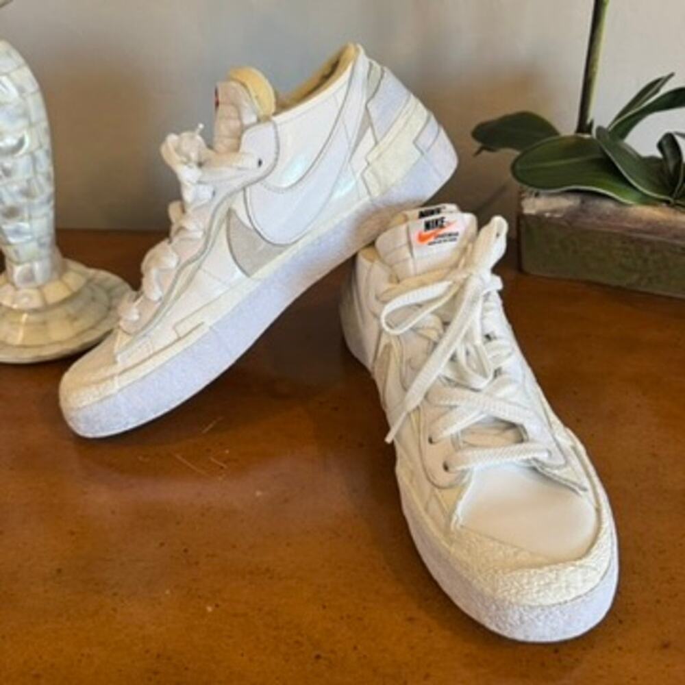 Nike x Sacai Blazer Low White Patent Sneakers Men's 10